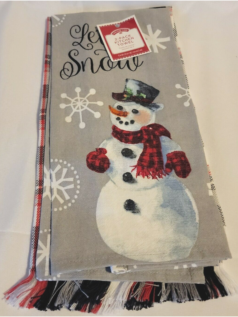 Christmas Let It Snow Plaid 2 Pack Kitchen Towel 15"x25" NWT